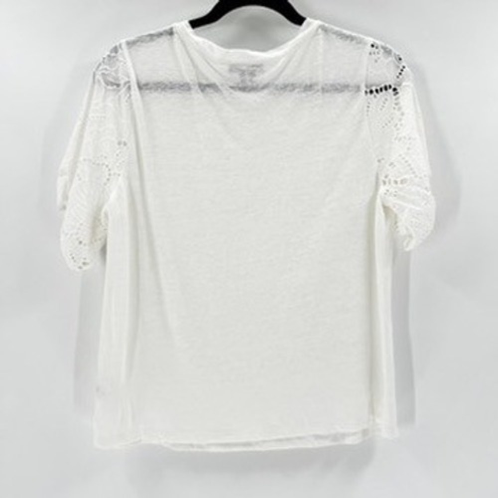 PAIGE White Lace Sleeve Linen Blend T Shirt Top Women's‎ XS
